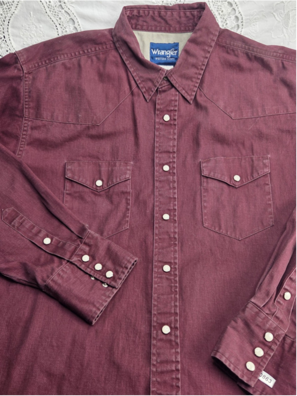 Wrangler Western Shirt Mens XL Burgundy Pearl Snap Long Sleeve Cowboy Rodeo #863